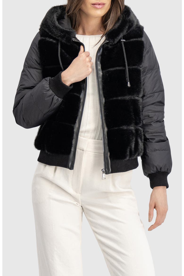 Fur-Free Mink (Faux Fur) Jacket With Hood, Alternate, color, BLACK/BLACK