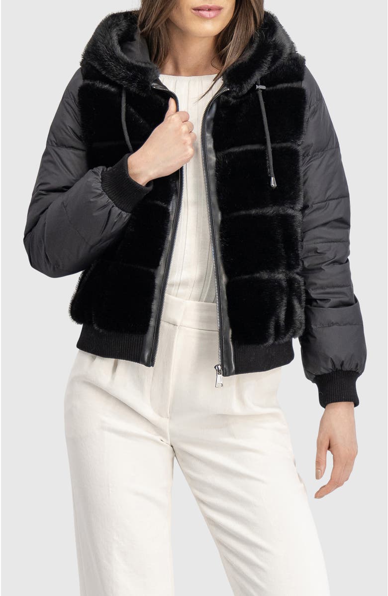 Lyla Grant Fur-Free Mink (Faux Fur) Jacket With Hood, Alternate, color, Black/Black