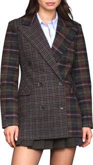 Avec Les Filles Plaid Patternblock Double Breasted Blazer