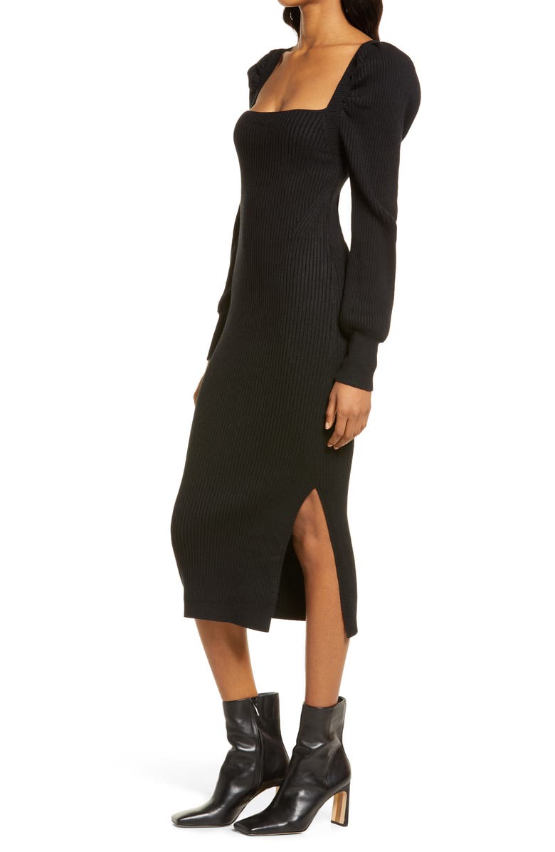 Charles Henry Square Neck Tie Back Puff Long Sleeve Sweater Dress, Alternate, color, 