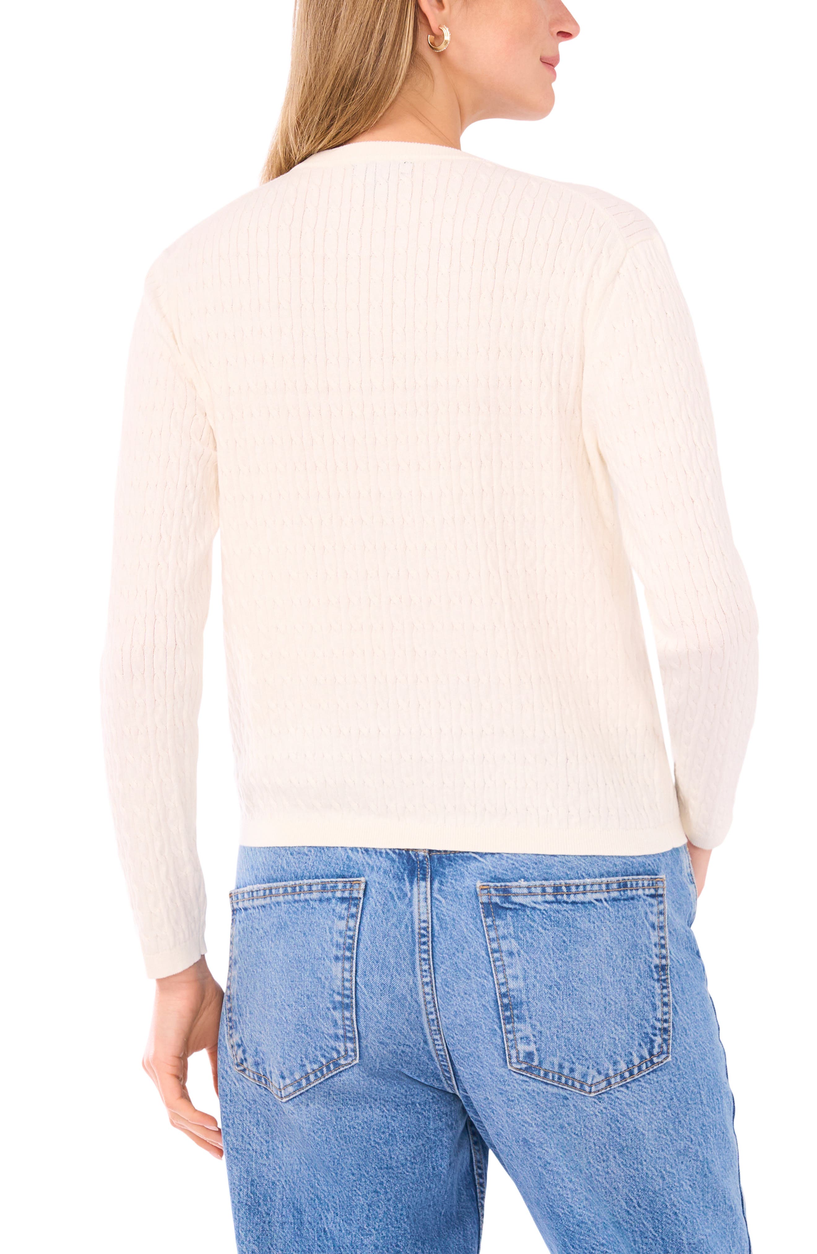 Cotton Cable Knit Crop Cardigan - image 4