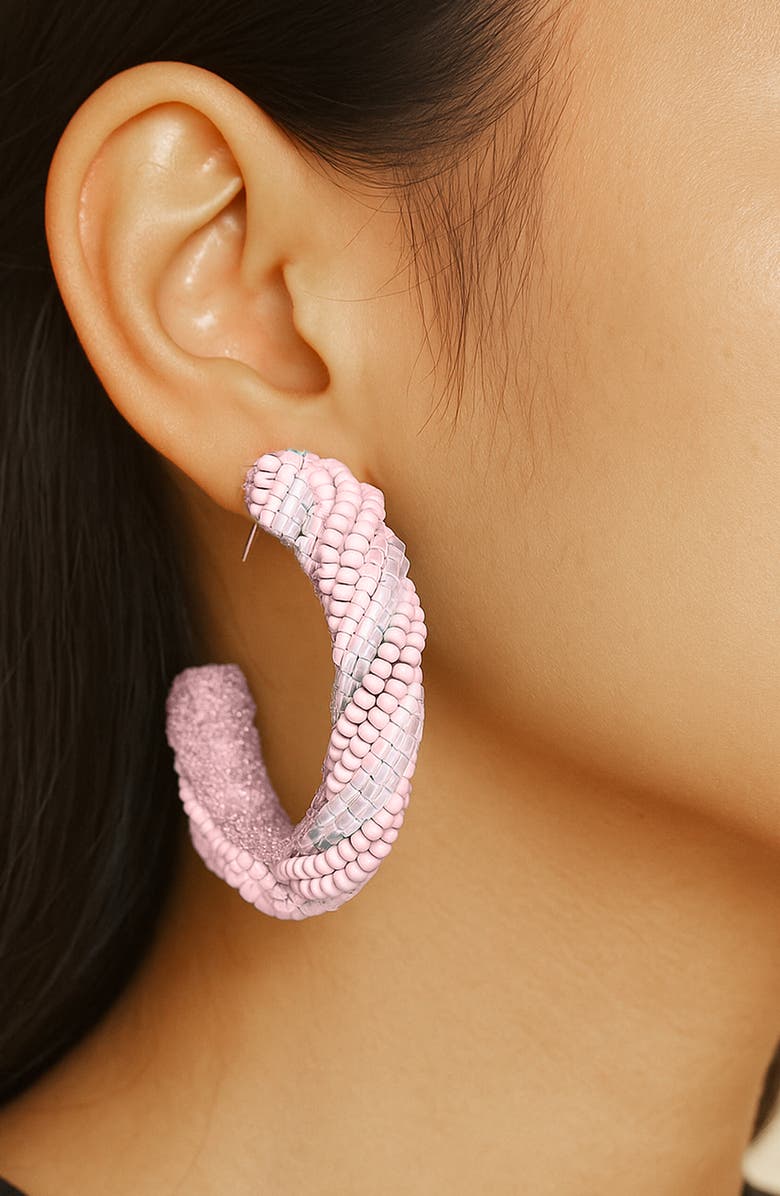 Deepa Gurnani Killian Beaded Hoop Earrings, Alternate, color, Baby Pink