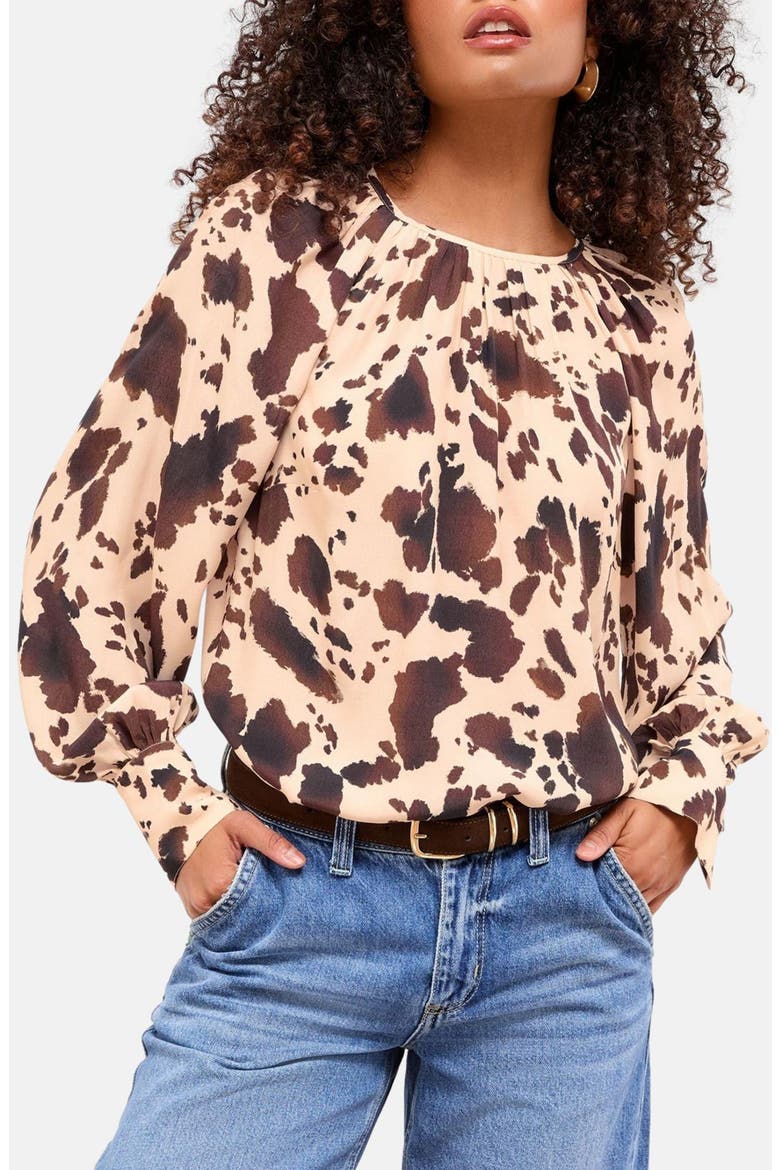 Cow Print Top, Main, color, BROWN/ BEIGE ANIMAL PRINT