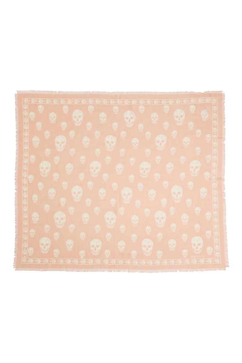 Skull Print Wool Fringe Scarf, Alternate, color, POWDER
