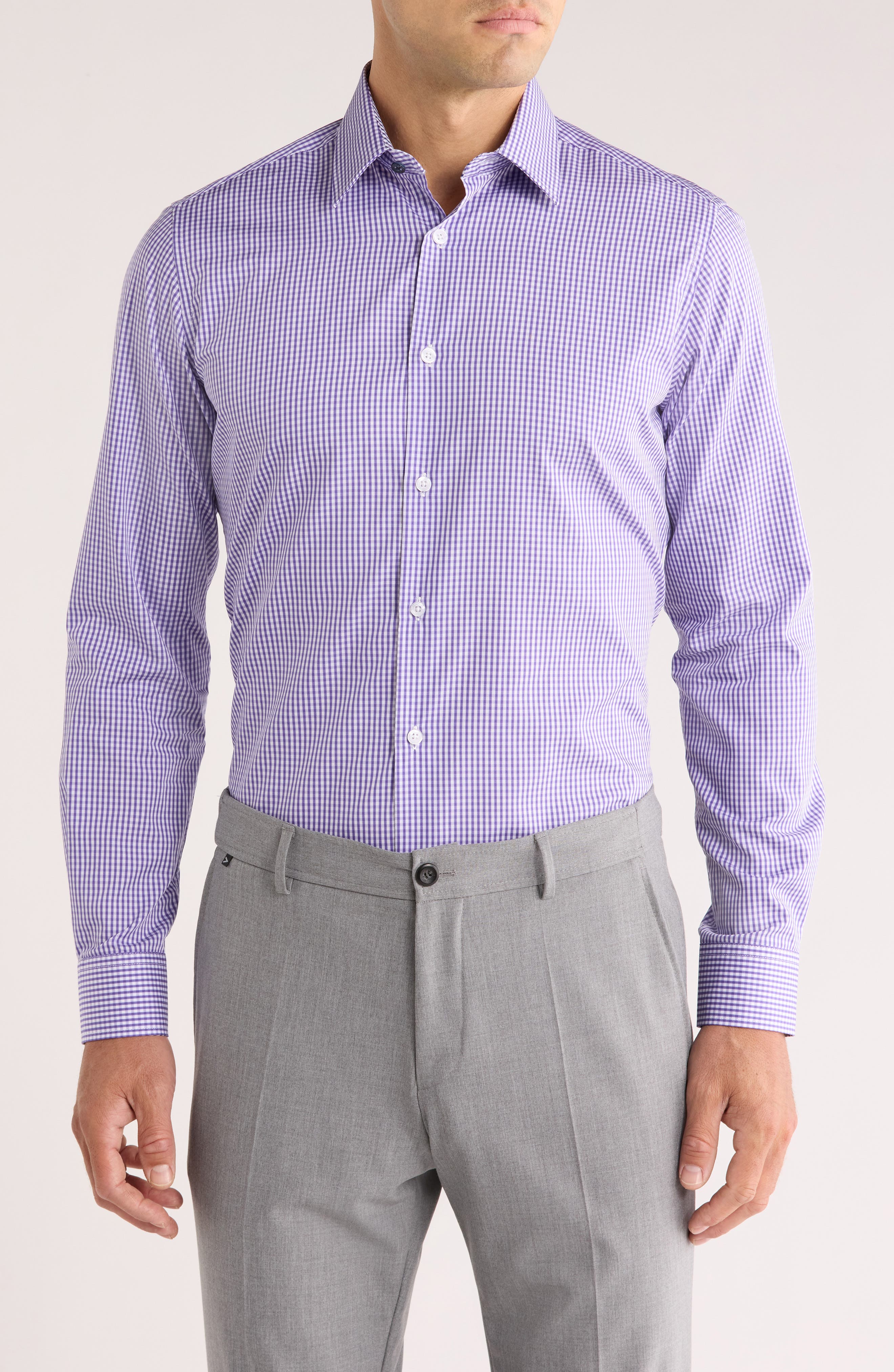 Duchamp Tailored Fit Check Print Dress Shirt
