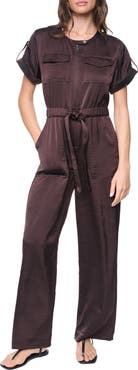 DKNY Drawstring Waist Hammered Satin Jumpsuit