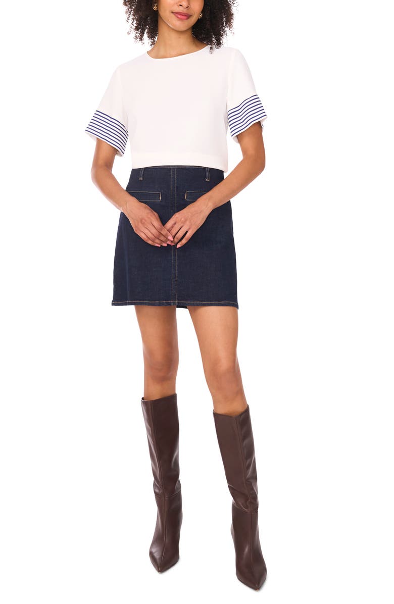 Vince Camuto Stripe Sleeve Top, Alternate, color, New Ivory