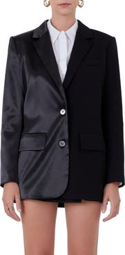 Endless Rose Mixed Media Satin Suit Blazer