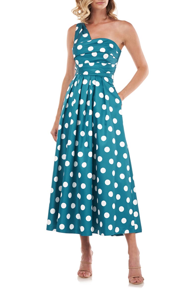 Victoire One-Shoulder Mikado Cocktail Dress, Main, color, PERSIAN BLUE/ WHITE
