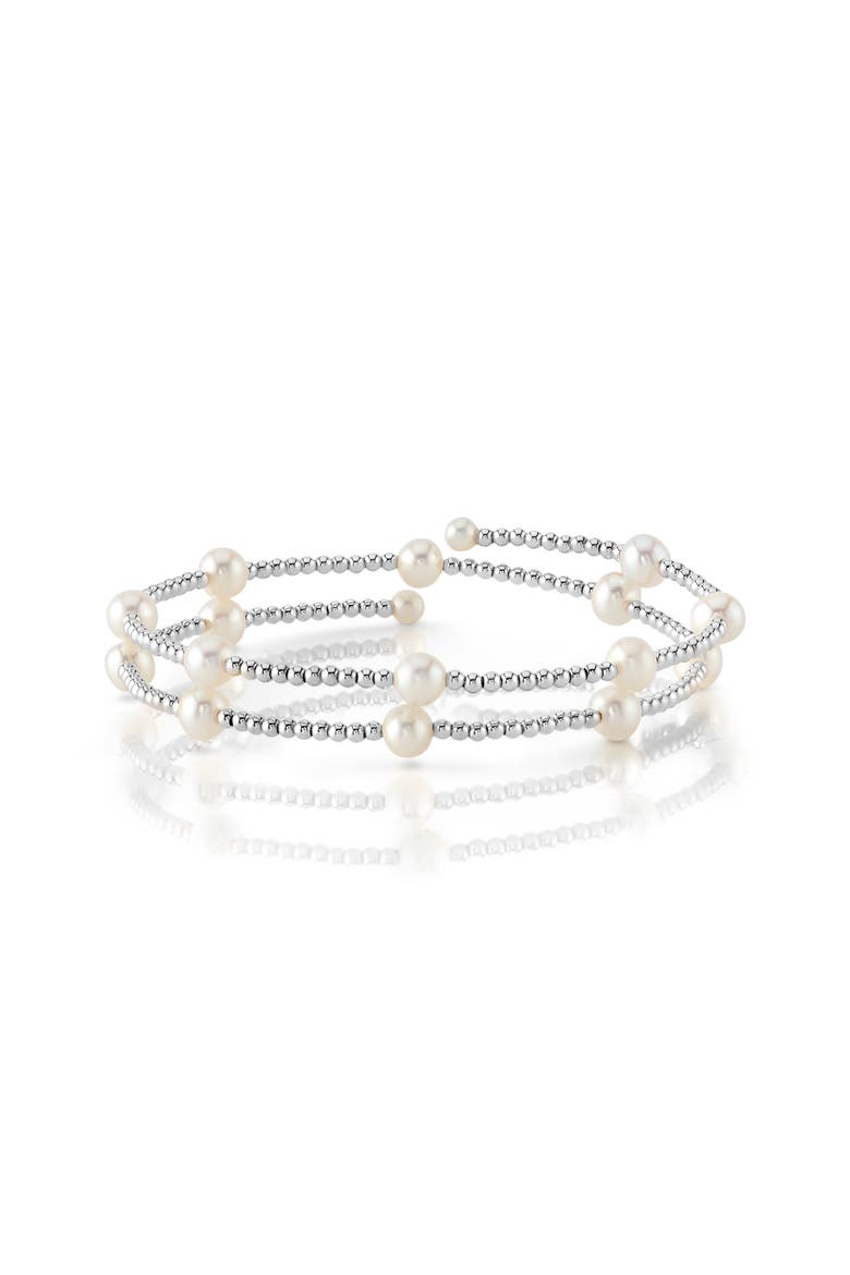 14K Gold White Freshwater Pearl Beaded Bangle Mae Bracelet, Main, color, White Gold Base