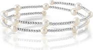 The Pearl Source 14K Gold White Freshwater Pearl Beaded Bangle Mae Bracelet