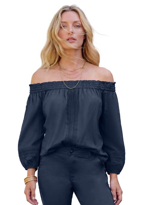 Plus Size Lace Off The Shoulder Blouson Sleeve Tunic