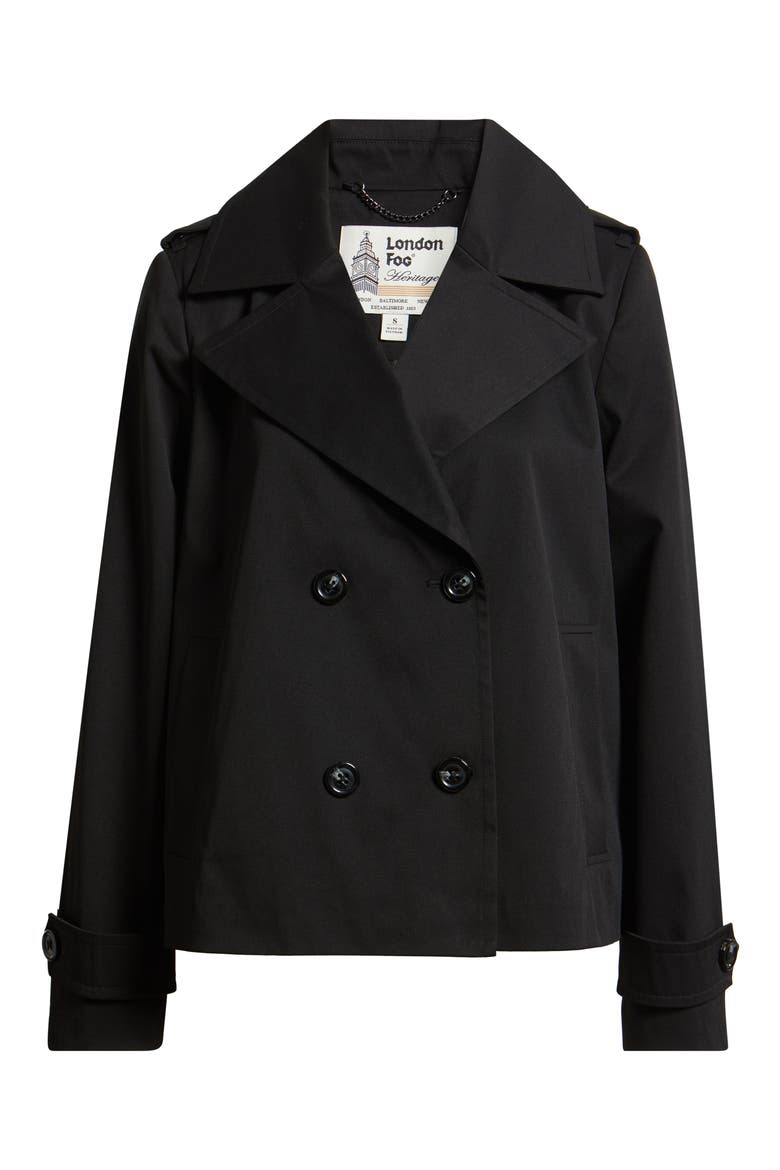 Water Resistant Double Breasted Short Trench Coat, Alternate, color, BLACK