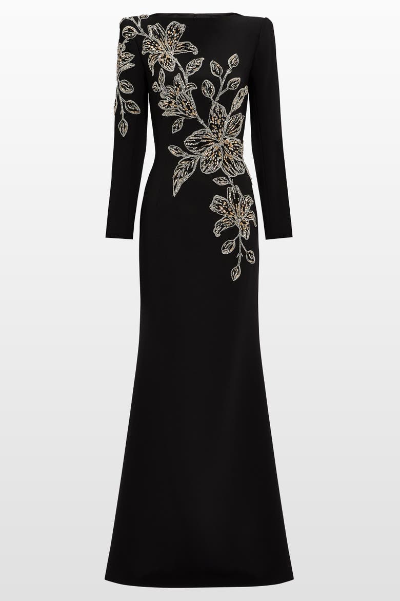 Slipper Orchid Floral-Embellished Maxi Dress, Main, color, Liquorice