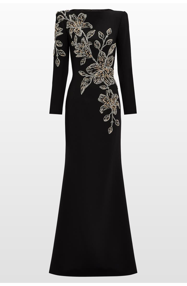 Jenny Packham Slipper Orchid Floral-Embellished Maxi Dress, Main, color, Liquorice