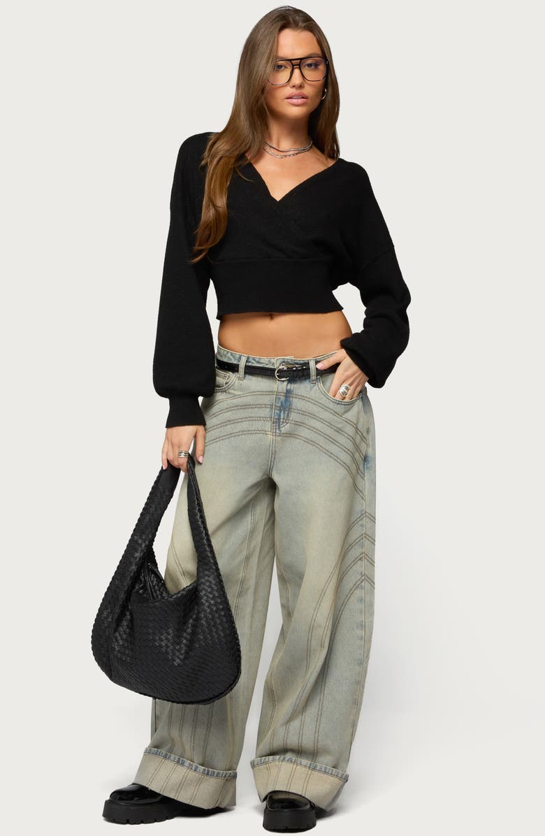EDIKTED Cuffed Low Rise Baggy Jeans, Alternate, color, 