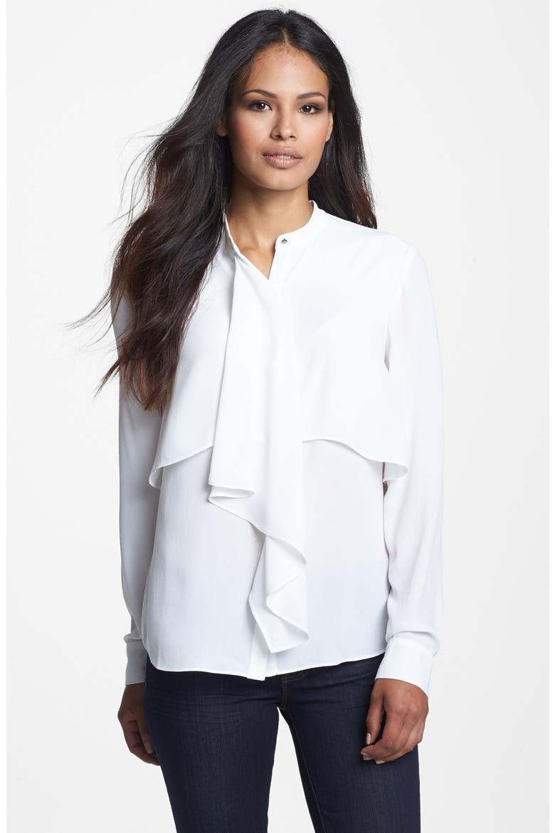 Band Collar Ruffled Shirt, Main, color, IVORY