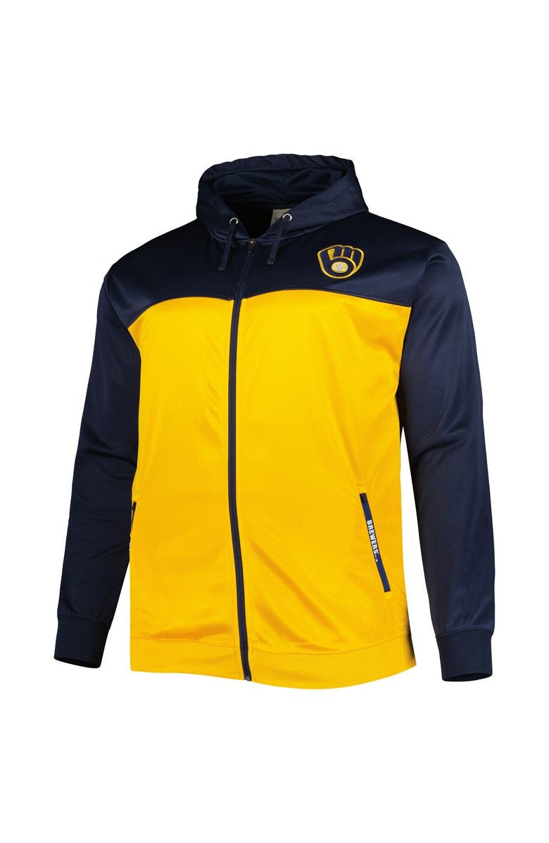 PROFILE Men's Navy/Gold Milwaukee Brewers Big & Tall Yoke Full-Zip Hoodie, Alternate, color,