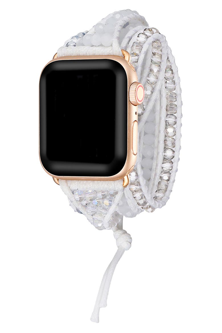 Beaded Wrap Apple Watch® Watchband, Main, color, SILVER / WHITE