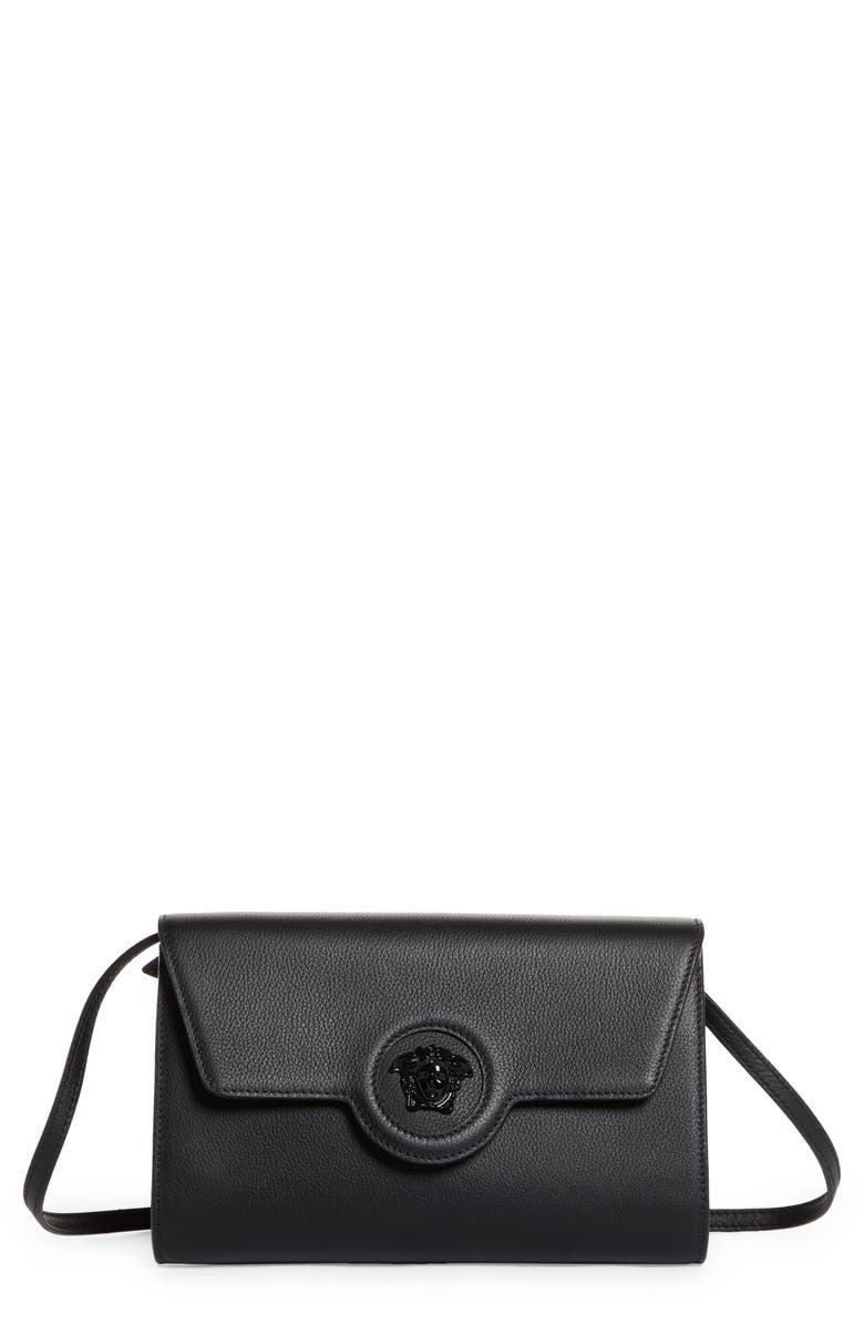 Versace La Medusa Leather Wallet on a Strap, Main, color,