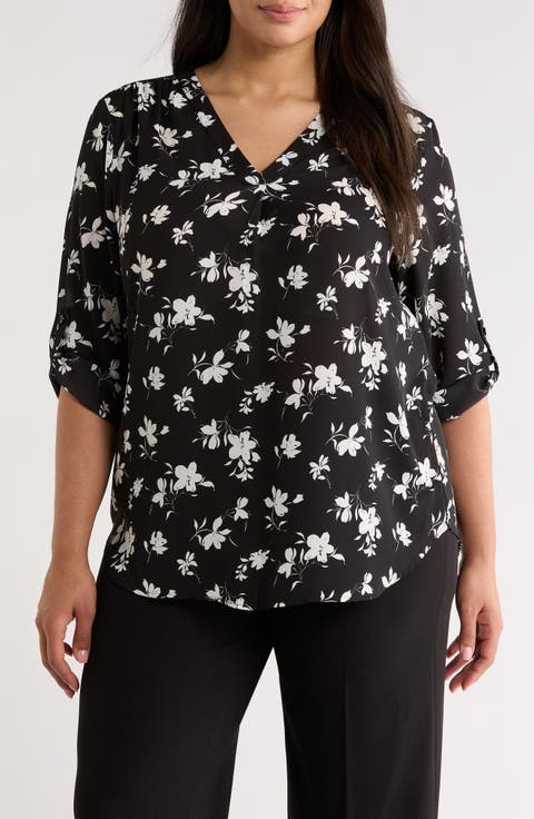 V-neck Roll Tab Top (Plus)