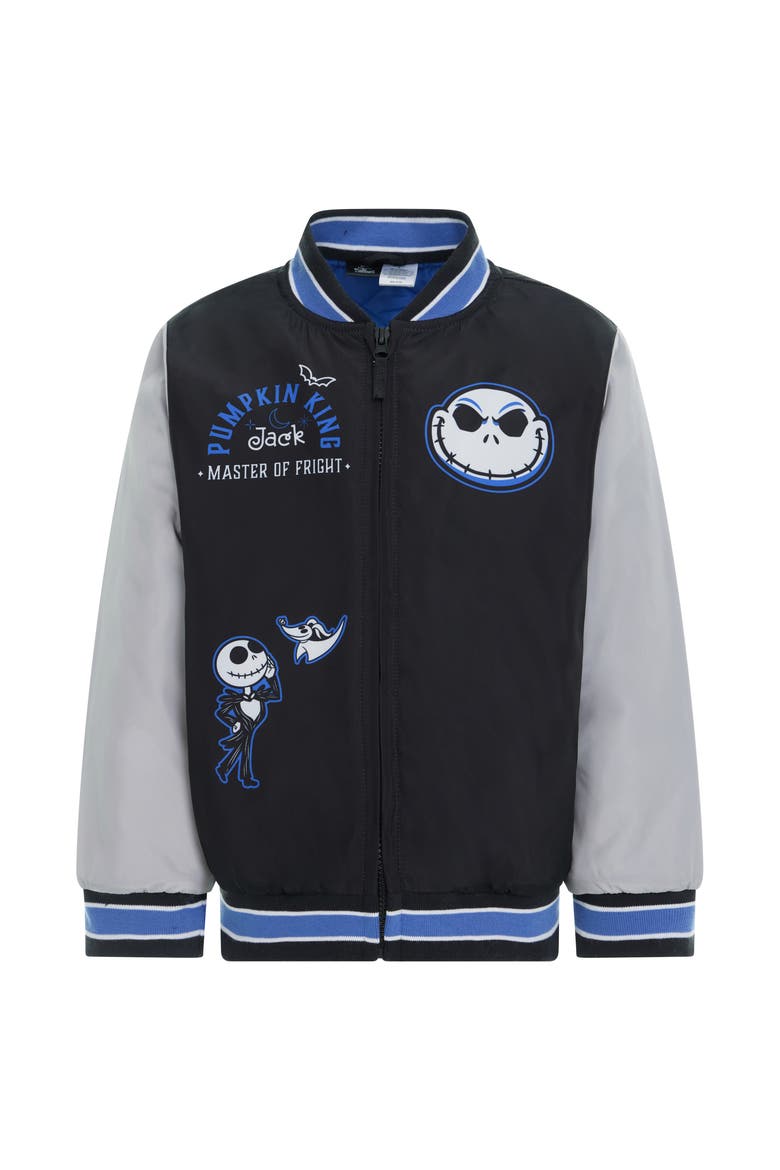 Nightmare Before Christmas Varsity Bomber Jacket, Main, color, Black Grey Jack
