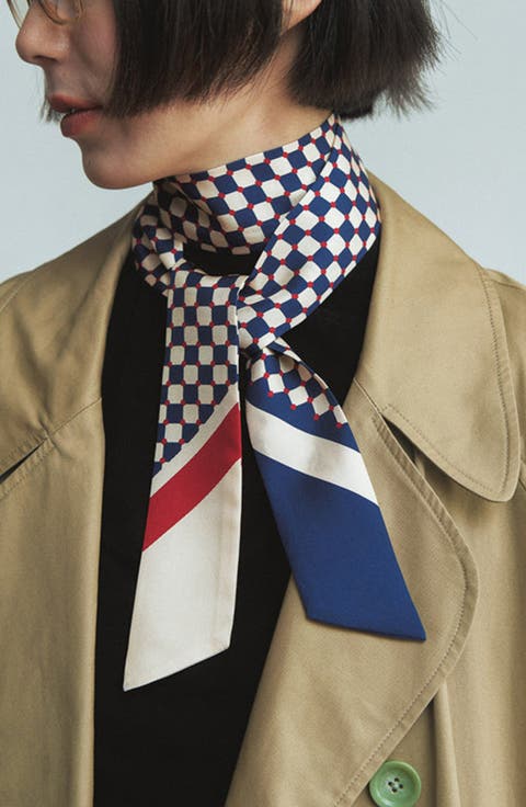Checkerboard Skinny Silk Scarf