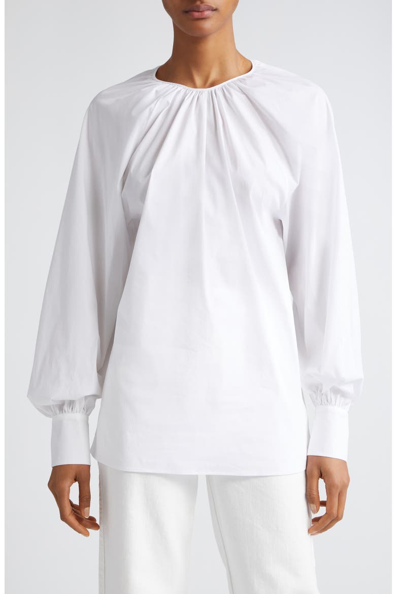 Gathered Neck Top, Main, color, WHITE