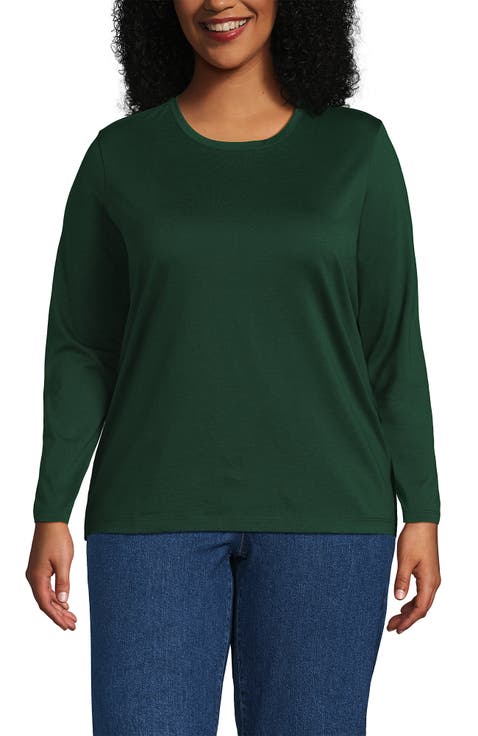 Plus Size Relaxed Supima Cotton Long Sleeve Crew Neck T-Shirt