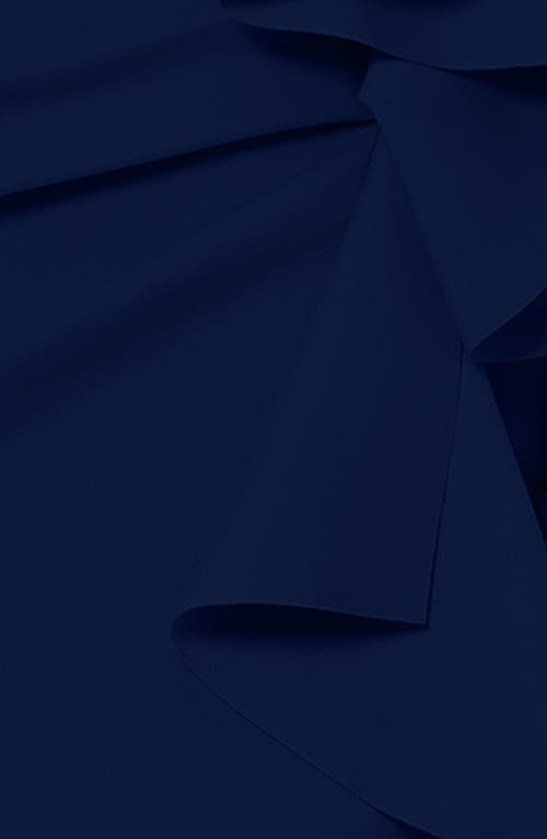 Xscape Evenings Ruffle Off The Shoulder Scuba Crepe Cocktail Dress In Midnight