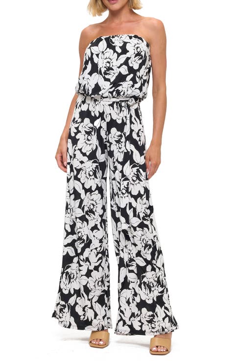 Printed Strapless Wide Leg Jumpsuit
