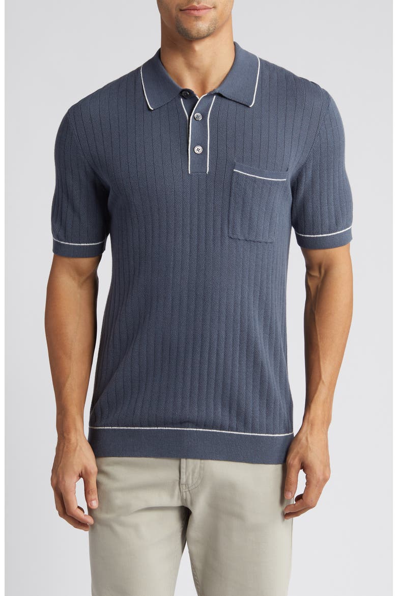 Hardy Tipped Short Sleeve Polo Sweater, Main, color, FADED NAVY