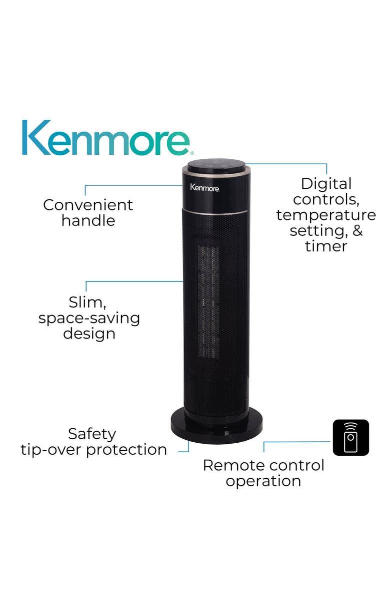 Kenmore 21 Inch Black Oscillating Tower Space Heater, Alternate, color, Black