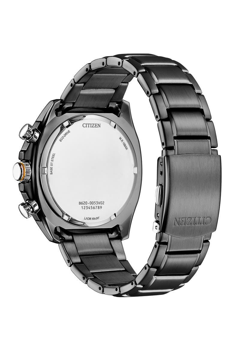 Eco Drive Chronograph Ion Plated Stainless Steel Bracelet Watch, 44mm, Alternate, color, GRAY