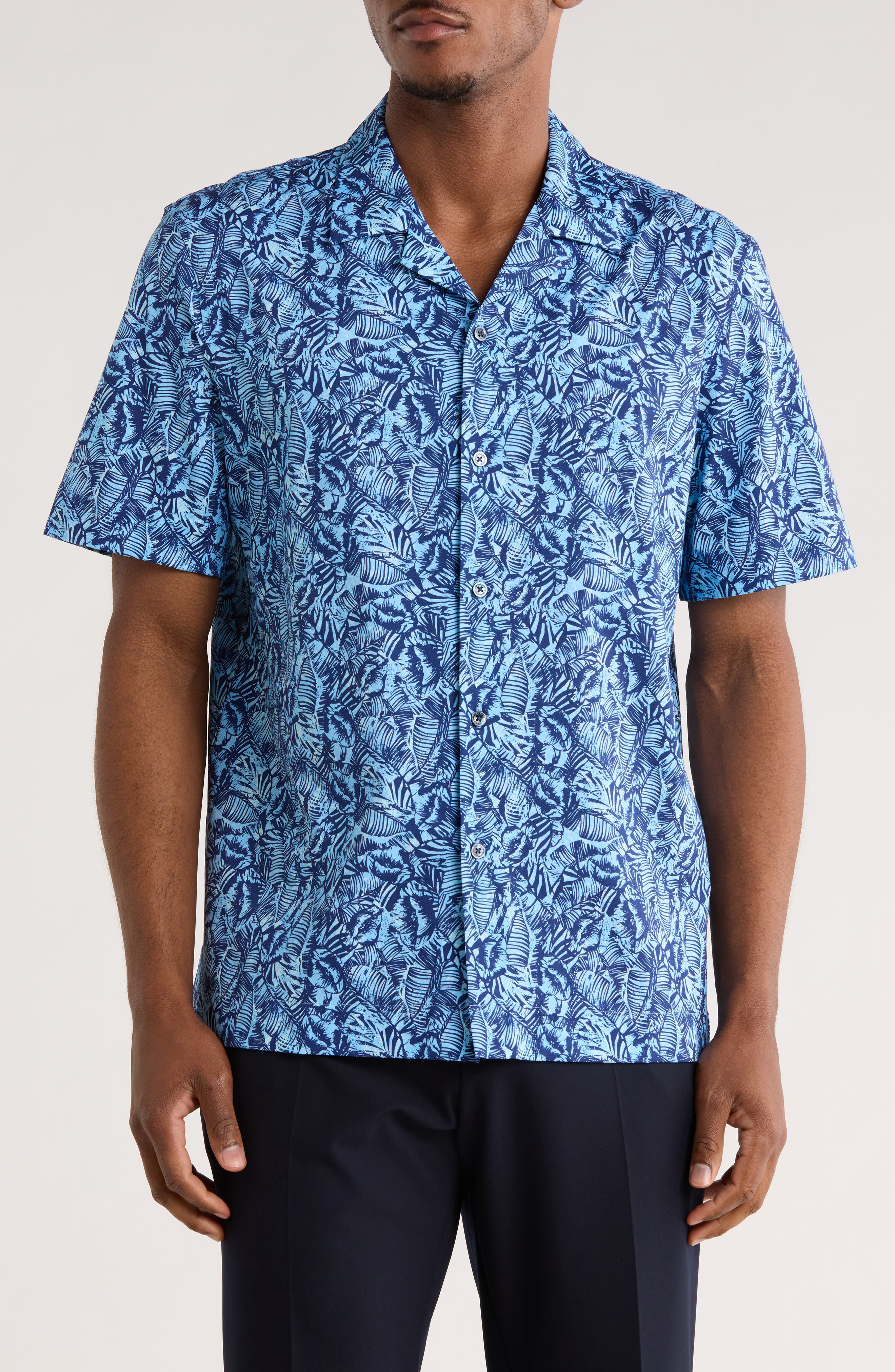 Bugatchi Leaf Print Camp Shirt