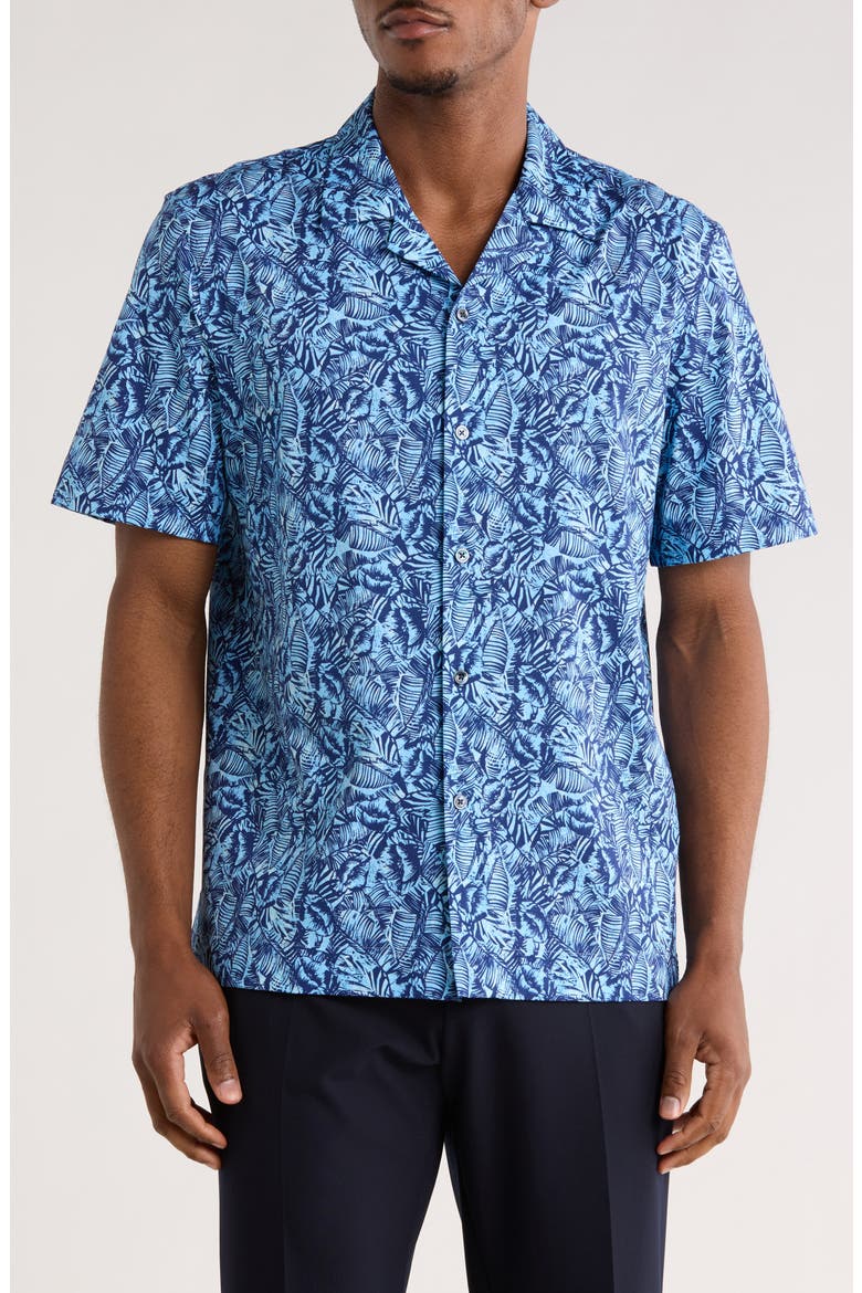 Leaf Print Camp Shirt, Main, color, AIR BLUE