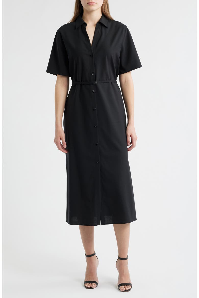 Dulera Belted Virgin Wool Shirtdress, Main, color, BLACK