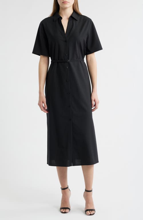 Hugo Boss Boss Dulera Belted Virgin Wool Shirtdress In Black