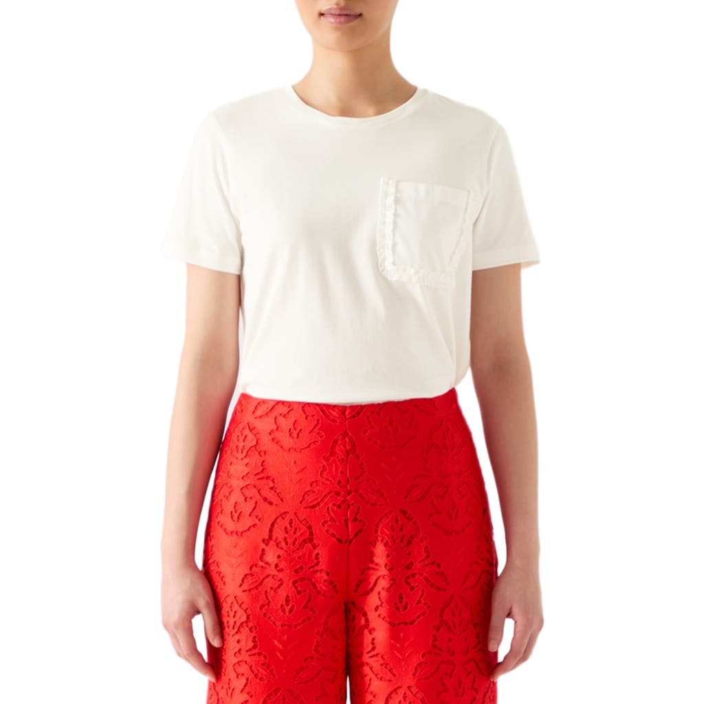 Lk Bennett Hallly Frill Pocket Cotton T-shirt In Ivory