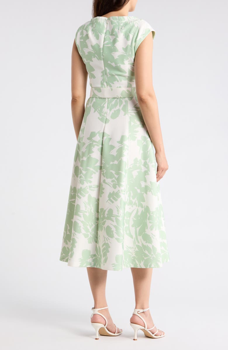 Calvin Klein Cap Sleeve Belted Midi Dress, Alternate, color, Sage/ Cream