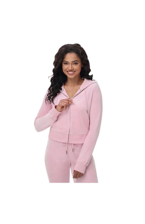 Luxe Velour Embellished Hoodie Whisper Pink