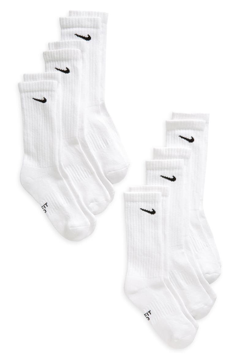 Pack of 6 Everyday Cushioned Crew Socks, Main, color, 100 WHITE/BLACK