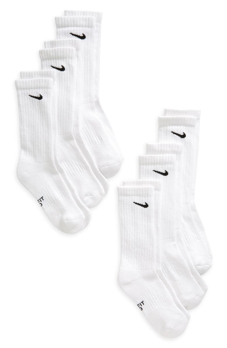 Nike Pack of 6 Everyday Cushioned Crew Socks, Main, color, 100 White/Black