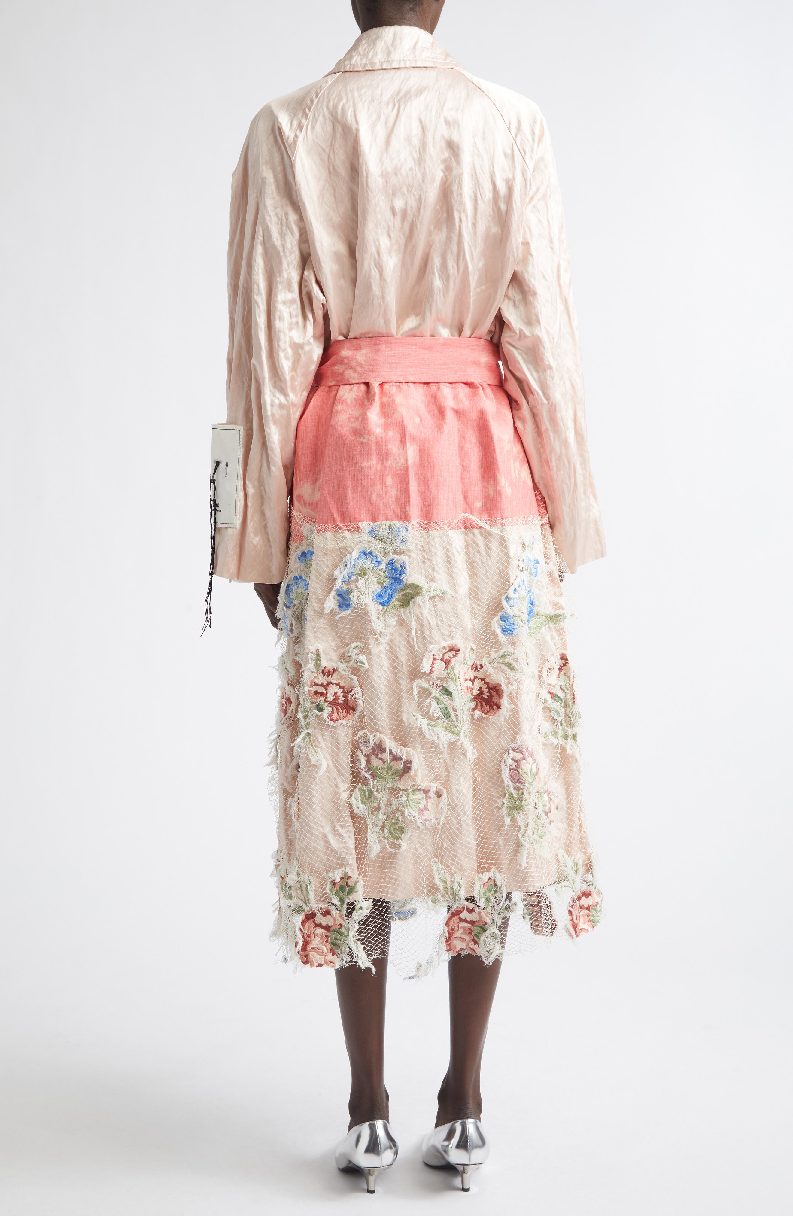 Embellished Textured Satin Trench Coat - image 2