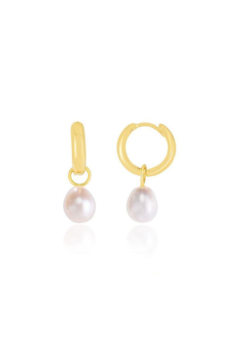 Pearl Drop Huggie Hoop Earrings, Main, color, Pearl