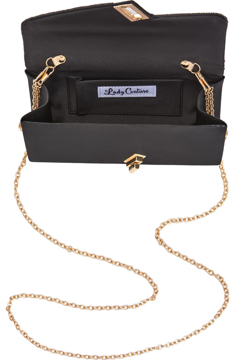LADY COUTURE Chic Rhinestone & Satin Envelope Clutch, Alternate, color, Black
