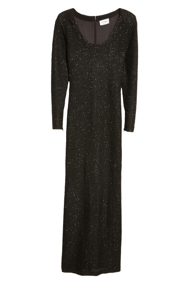 Nicoline Long Sleeve Sequin Stretch Knit Gown, Alternate, color, BLACK