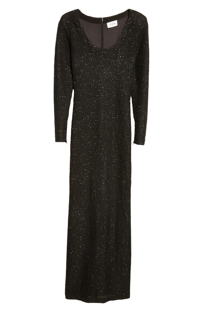 ST. JOHN Nicoline Long Sleeve Sequin Stretch Knit Gown, Alternate, color, Black