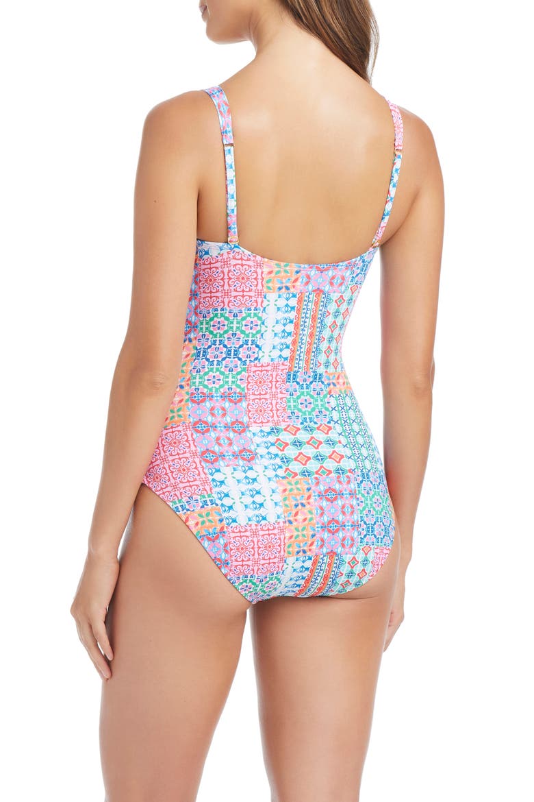 Shirred Underwire One-Piece Swimsuit, Alternate, color, MULTI PINK