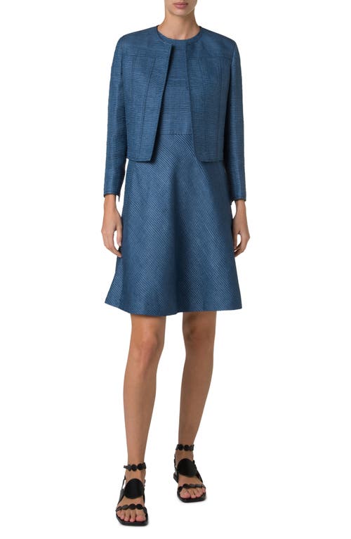 Akris Punto Indian Silk Ottoman Knit Crop Jacket In Medium Blue